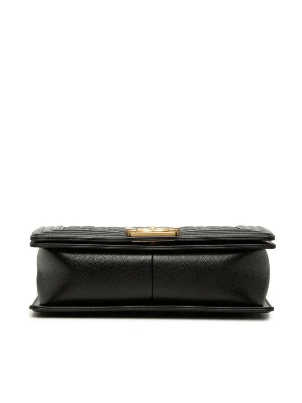 Chanel CC Logo Boy 25 Chain Shoulder Bag Black Gold Caviar Leather